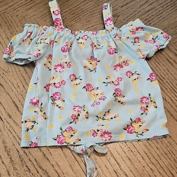 Floral Off-Shoulder Kids Top - Blue Size 5 - Picture 5 of 6
